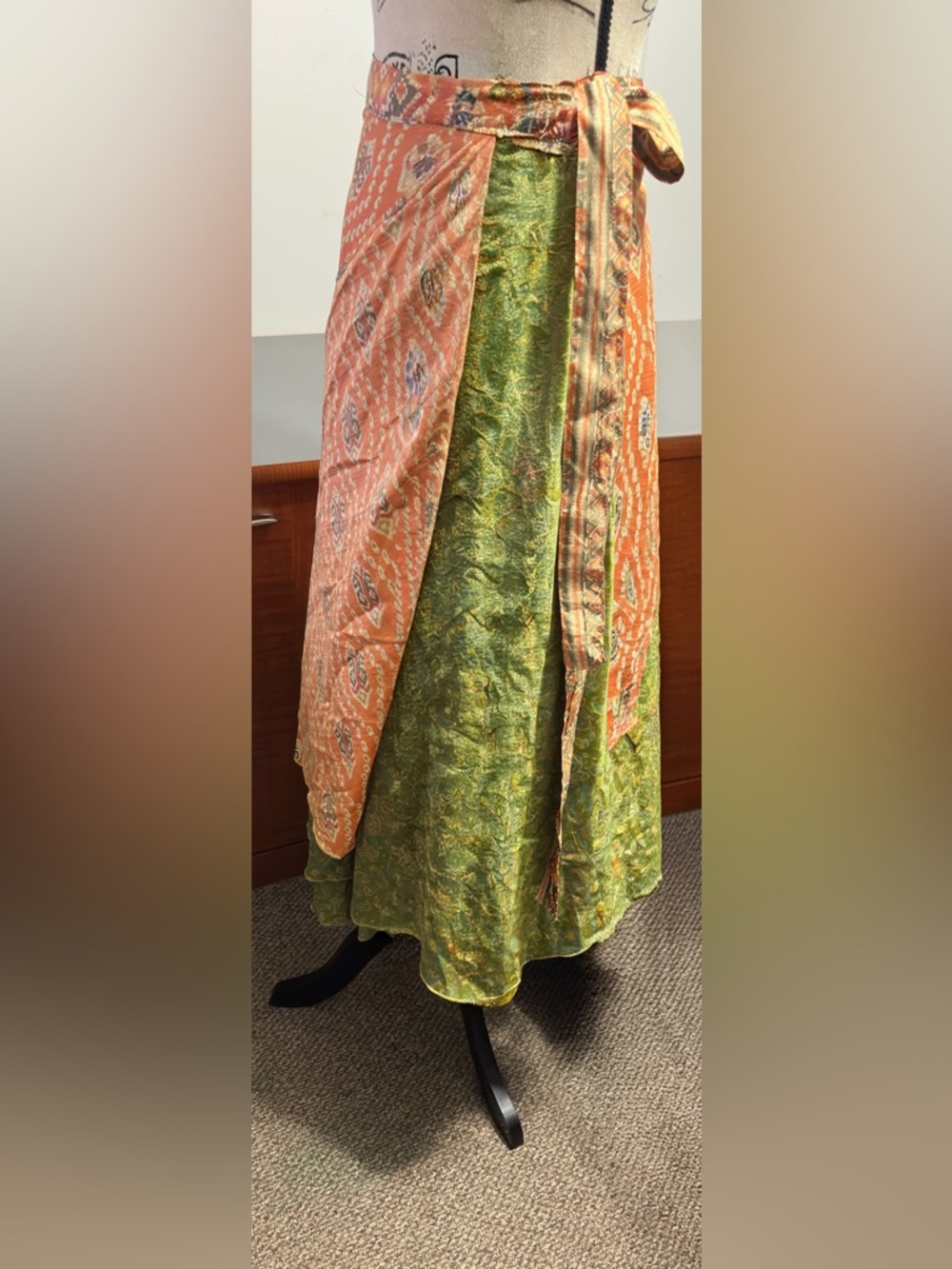 Boho Wrap Skirt in Warm Orange Ikat - Picture 4 of 12